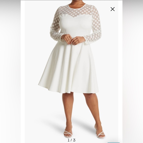 White Polka Dot Long Sleeve Dress - Picture 2 of 6